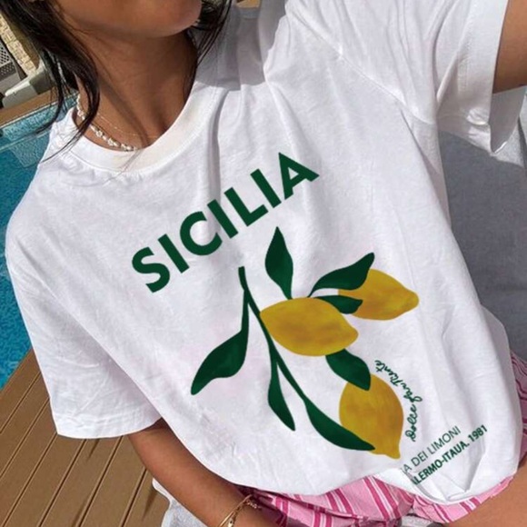 H&M White Sicilia Lemon Graphic Tee - Picture 1 of 8